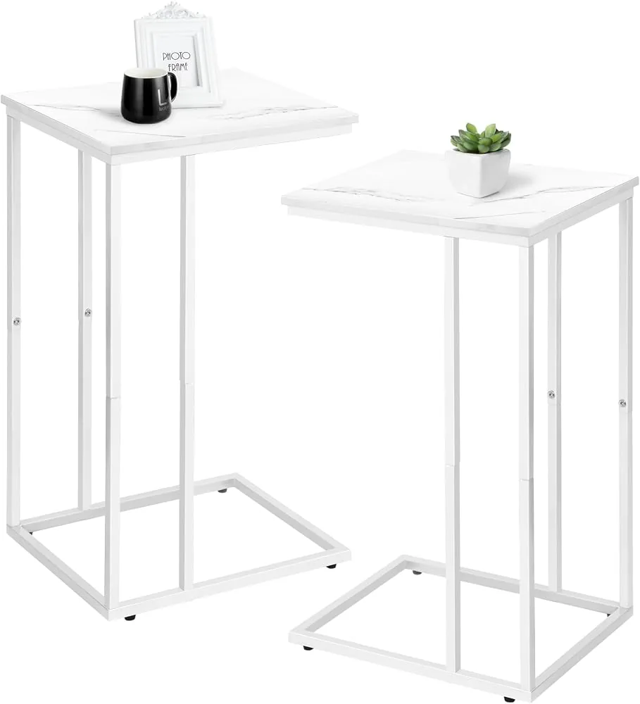 possile c shaped end table set of 2 for sofa and bed slide under couch tables side table with faux marble top small under table tray for living room bedroom white